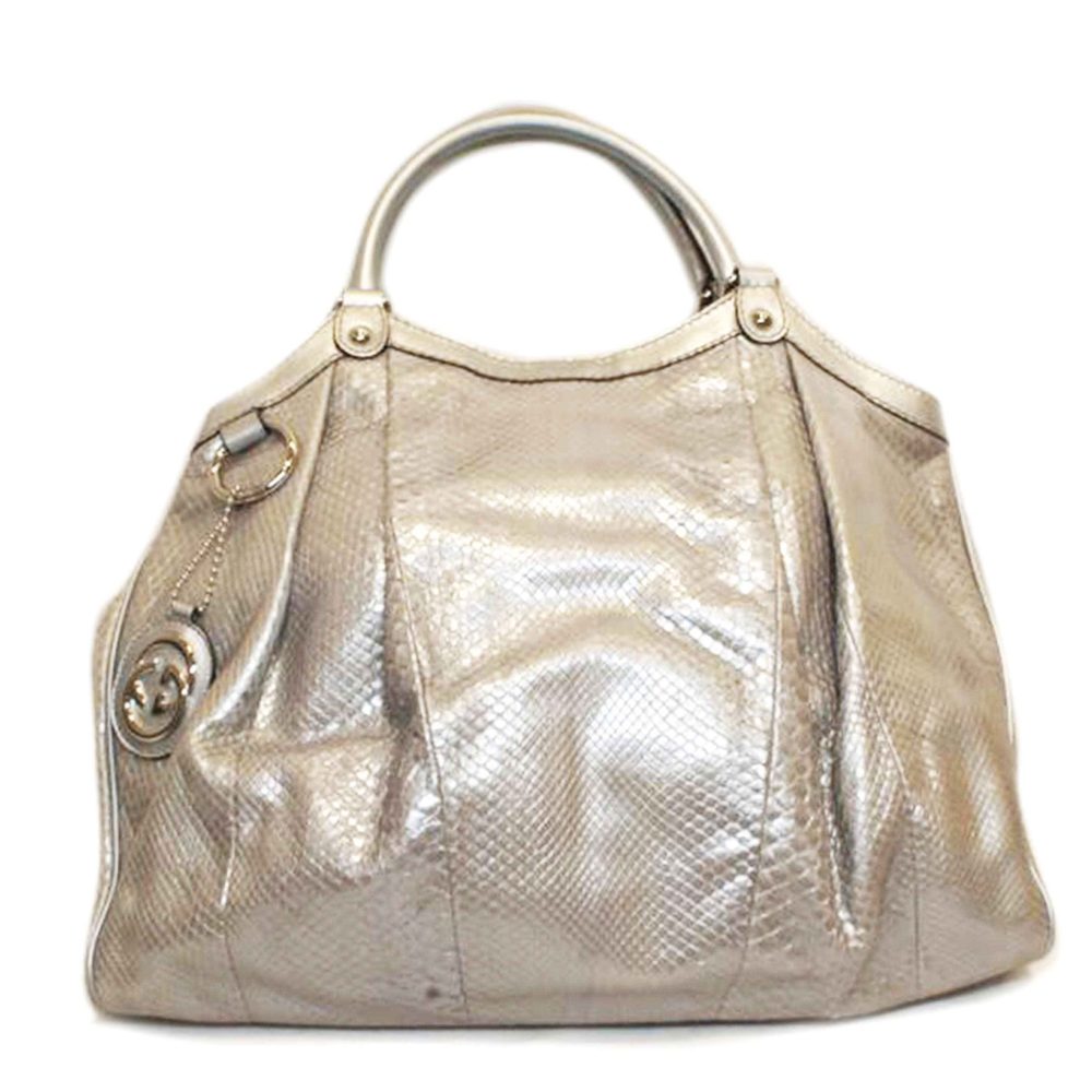 Gucci Python Leather Sookie Silver Tote Bag - image 1